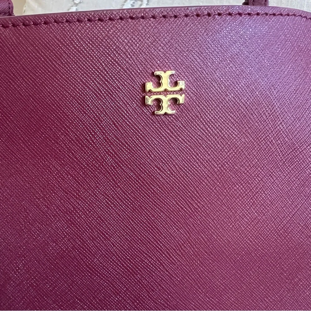Tory Burch York Burgundy Saffiano Leather Tri Compartment Large Tote